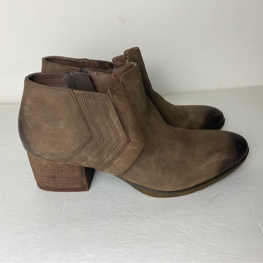 Abeo Women's Size 9 Felicity Brown Leather Side Zip Block Heel Ankle Booties